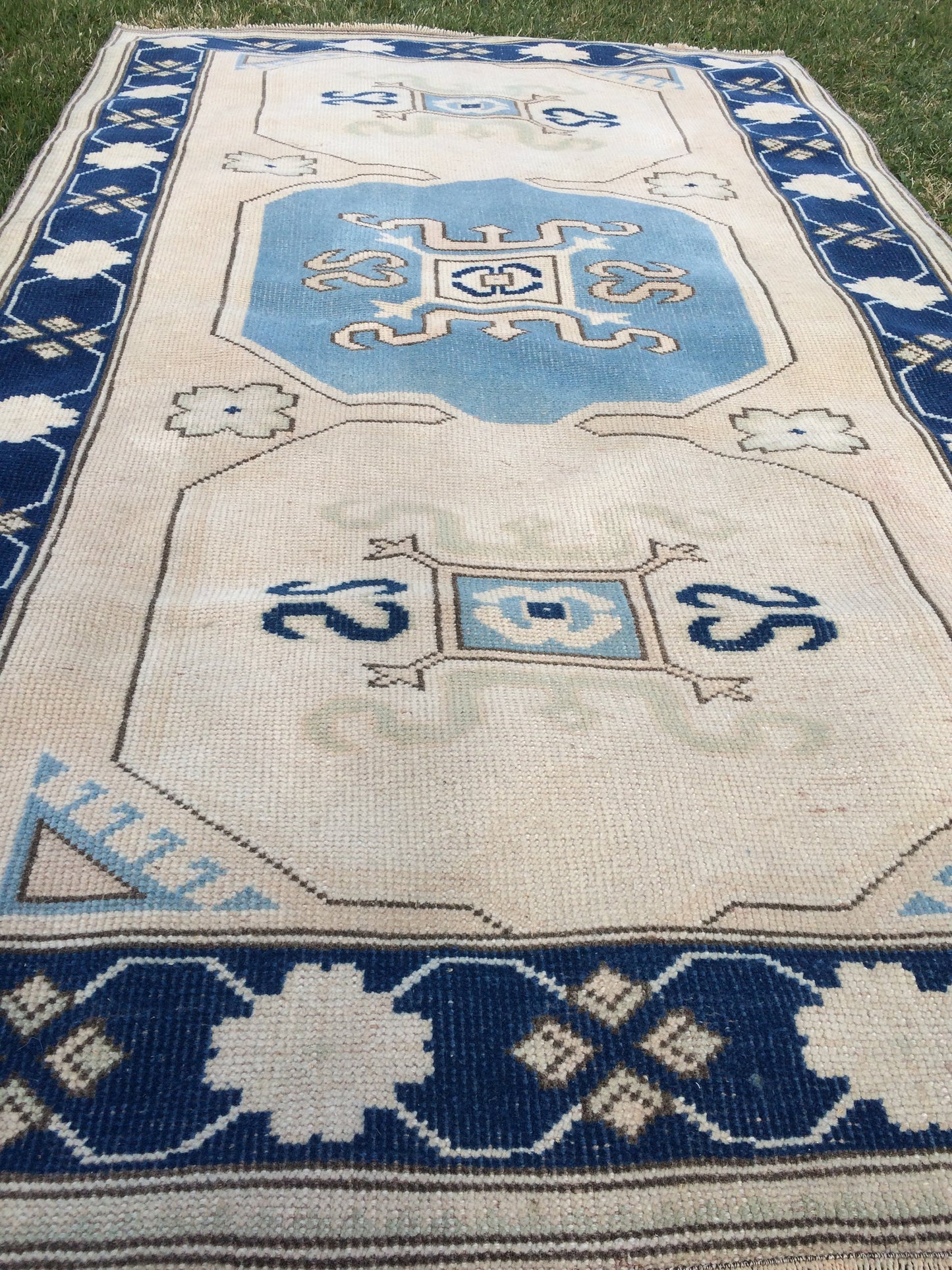 Vintage Turkish RUG Hand Knotted Oushak Rug Handmade Rug Bohemian Rug, Aqua Blue Rug Vintage Oushak Rug Vintage Rug 6.6 x 4 Wool Rugs