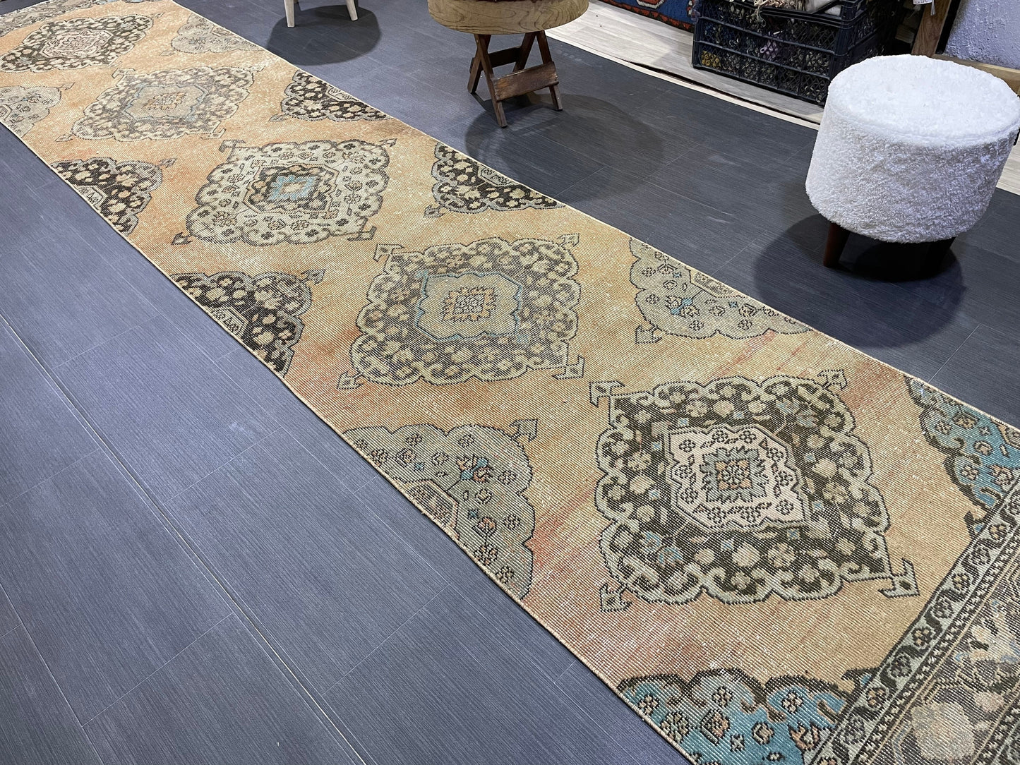 Muted RUNNER Rug, Handmade 2.10 x 13 RUNNER Rug,  Oushak Runner Rug, Vintage Turkish Rug, Oriental Runner Rug, Turkish Runner Persian Runner