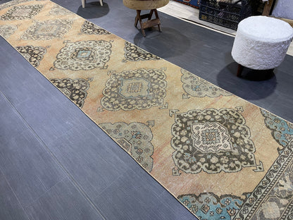 Muted RUNNER Rug, Handmade 2.10 x 13 RUNNER Rug,  Oushak Runner Rug, Vintage Turkish Rug, Oriental Runner Rug, Turkish Runner Persian Runner