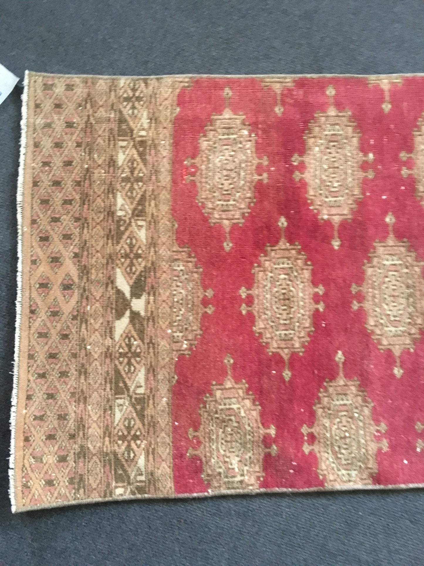 2x6 feet red handmade persian long runner, vintage wool muted runner, living room runner, entryway brown mini runner, kitchen floor runner