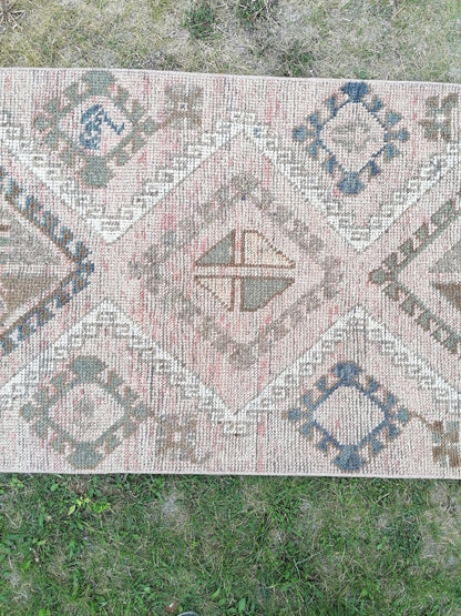 3x11 long persian motif runner rug, handmade wool brown entryway runner, turkish anatolian runner, kitchen oushak runner,vintage hallway rug