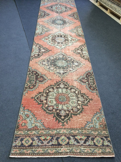 3x13 Turkish Runner Rug Oushak Runner Rug  Vintage Runner Rug Hallway Runner Rug