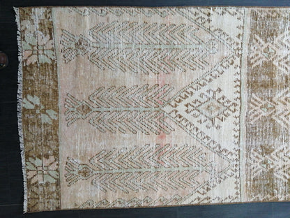 12 x 3.2 Muted Vintage Runner Rug Muted Hallway Runner Rug Kitchen Runner Rug Distressed Wool Runner Rug Wool Oushak Runner