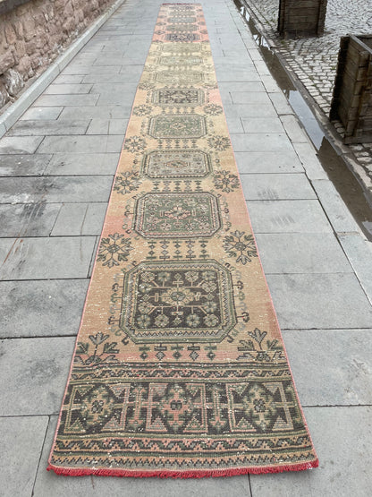 Muted Vintage Staircase Runner Rug 2.5 x 27 Extra Long TURKISH Runner Rug Vintage Runner Rug Distressed Runner Rug  Runner Handmade Runner