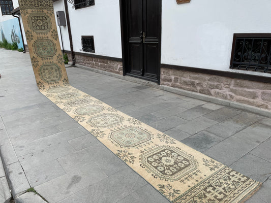 Muted Vintage Extra Long Turkish Runner Distressed 2.4 x 22.2 Stairs Runner Rug Vintage Runner XL Oriental Runner Staircase Handmade Runner