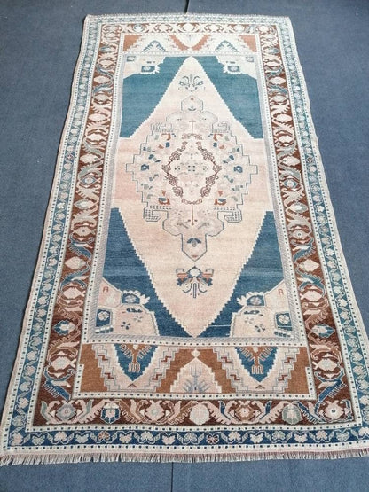 Oushak turkish wool rug 4'5x8'3 turkish handmade rug, vintage rug,kitchen rug, living room rug, bohemian rug