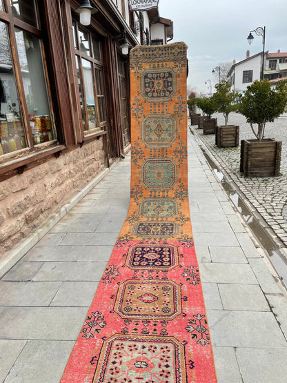 Handmade Staircase Runner Rug 2.6 x 30 ft Extra Long TURKISH Runner Rug Vintage Runner Rug Oushak Runner Rug  Runner Hand Knotted Runner
