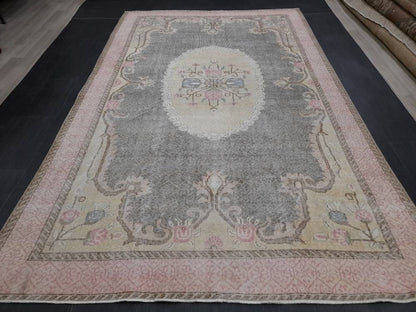 Floral Vintage OUSHAK RUG Antique TURKISH Rug Vintage Distressed Oriental Rug 6.6 x 10.4 Wool  Rug Hand Made Vintage Rug 7x10 Turkish Rug