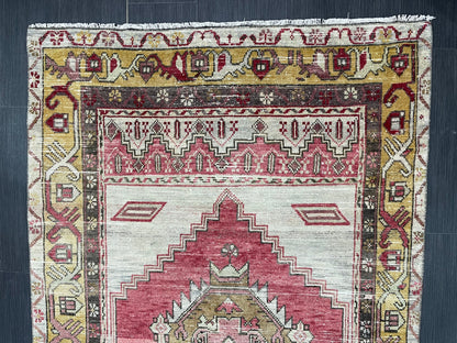 Vintage TURKISH Rug 3.7 x 6.7 Muted Rug Vintage Oushak Wool On Wool Rug Vintage Runner Rug Wool Rug Hand Made Rugs Vintage Turkish Rug