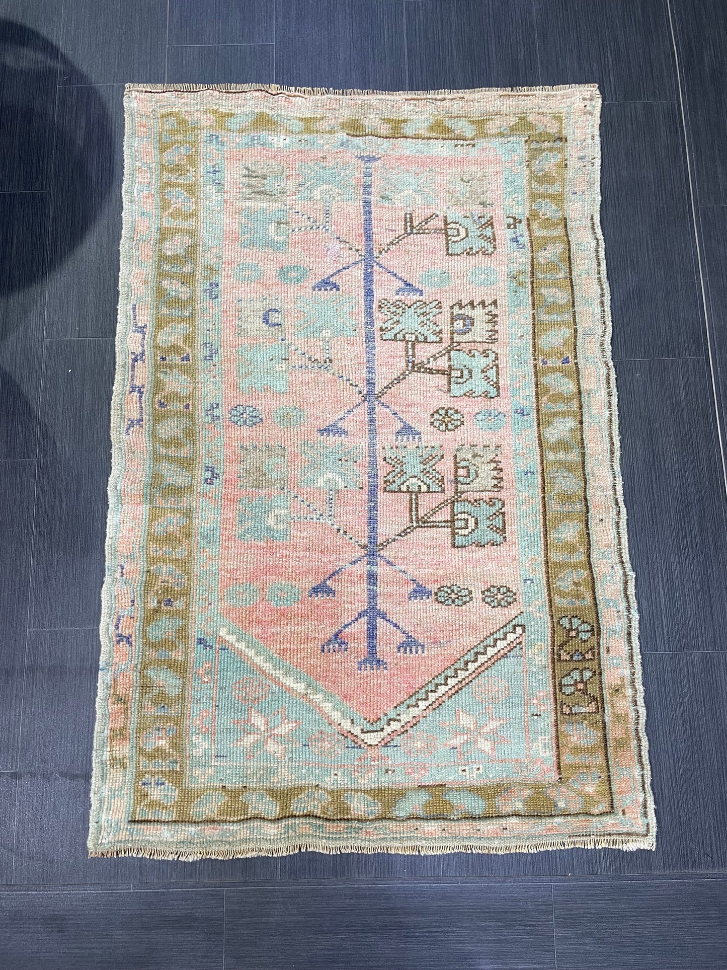 Muted Handmade Rug Muted 2.11 x 4.4 Vintage Rug Wool Oushak Rug Hand Made Rugs Vintage Turkish Rug Living Room Rug