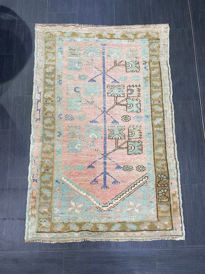 Muted Handmade Rug Muted 2.11 x 4.4 Vintage Rug Wool Oushak Rug Hand Made Rugs Vintage Turkish Rug Living Room Rug