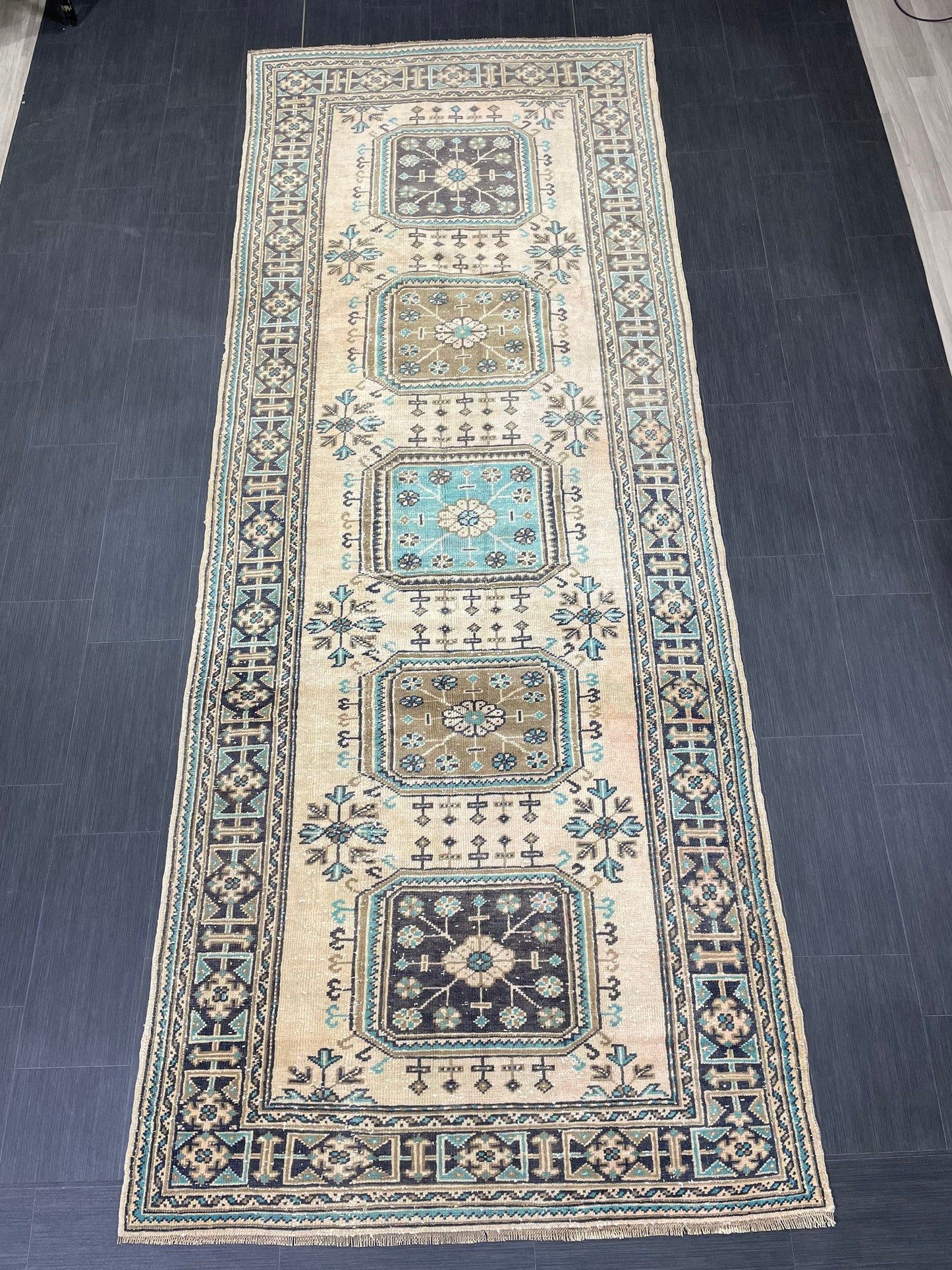 Vintage Runner Rug 4.5 x 11.8 Muted TURKISH Muted Runner Rug Vintage Oushak Runner Rug Long Runner Rug Wool Oriental Runner Handmade Runner