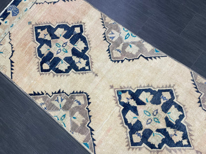 Vintage Runner 3.2 x 10.6 TURKISH Muted Runner Rug Vintage Oushak Runner Rug Navy Runner Rug Wool Oriental Runner Antique Runner Rug