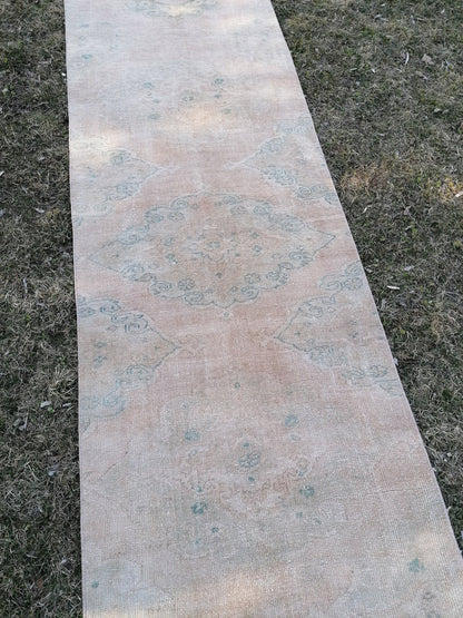 2'9x23'6 oushak turkish runner rug, vintage turkish runner rug, hallway hand made wool rug, kitchen runner rug