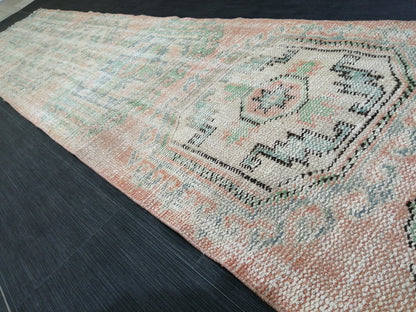 11.9x2.2 Distressed Runner Rug Turkish Runner Rug Muted Vintage Runner Rug  Faded Hallway Runner Rug Kitchen Runner Rug Wool Runner Rug
