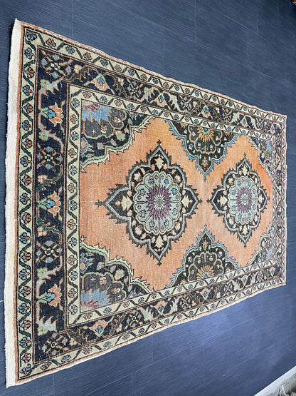 Vintage Turkish Rug 4.2 x 6.5 Handmade Wool Rug Muted Vintage Oushak Rug Wool Oriental Rug Hand Made Rug Vintage Rug Muted Persian Wool Rug