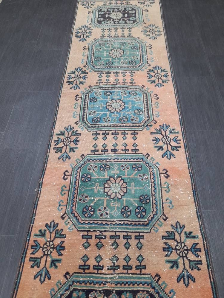 2.9 x 11.8 wool Oushak Runner Rug Turkish Runner Rug Vintage Runner Rug 3x12 Hallway Runner Rug Kitchen Runner Rug Handmade Wool Runner Rug