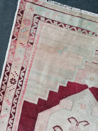 4'9x9 oushak turkish rug, pastel turkish rug, vintage hand made wool runner hallway vintage rug,kitchen runner rug