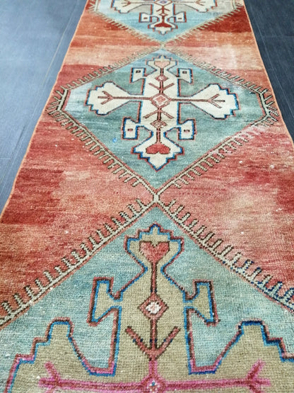 Hallway Runner Rug 9.6 x 2.2 Kitchen Runner Rug Wool Runner Rug Wool Oushak Rug Oushak Runner Rug Turkish Runner Rug Vintage Runner Rug
