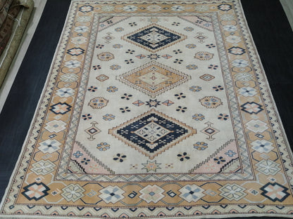 Oriental RUG 7.7 x 9 Oushak Rug Turkish Vintage Persian Rug Navy Vintage Rug Fine Wool Oushak Rugs 8x9 Turkish Rug Muted Living room Rug