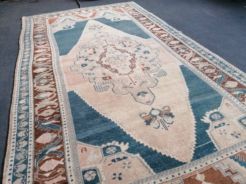 Oushak turkish wool rug 4'5x8'3 turkish handmade rug, vintage rug,kitchen rug, living room rug, bohemian rug