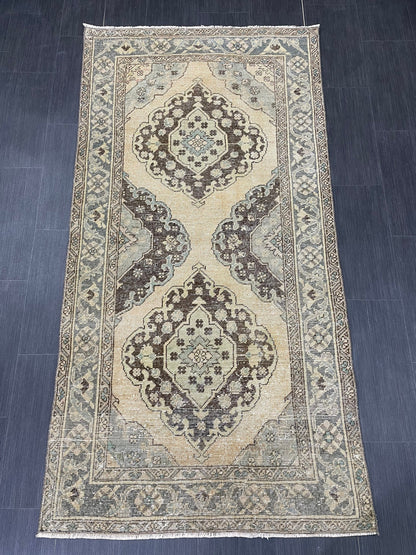 Muted Vintage 3.5 x 7 Rug Handmade Rug, Rustic Rug Hand Knotted Rug, Rug Runner, Turkish Rug, Farmhouse Rug, Vintage Rug, Wool rug