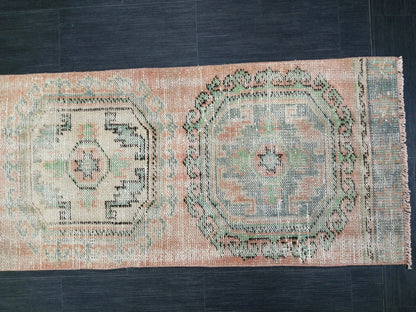 11.9x2.2 Distressed Runner Rug Turkish Runner Rug Muted Vintage Runner Rug  Faded Hallway Runner Rug Kitchen Runner Rug Wool Runner Rug