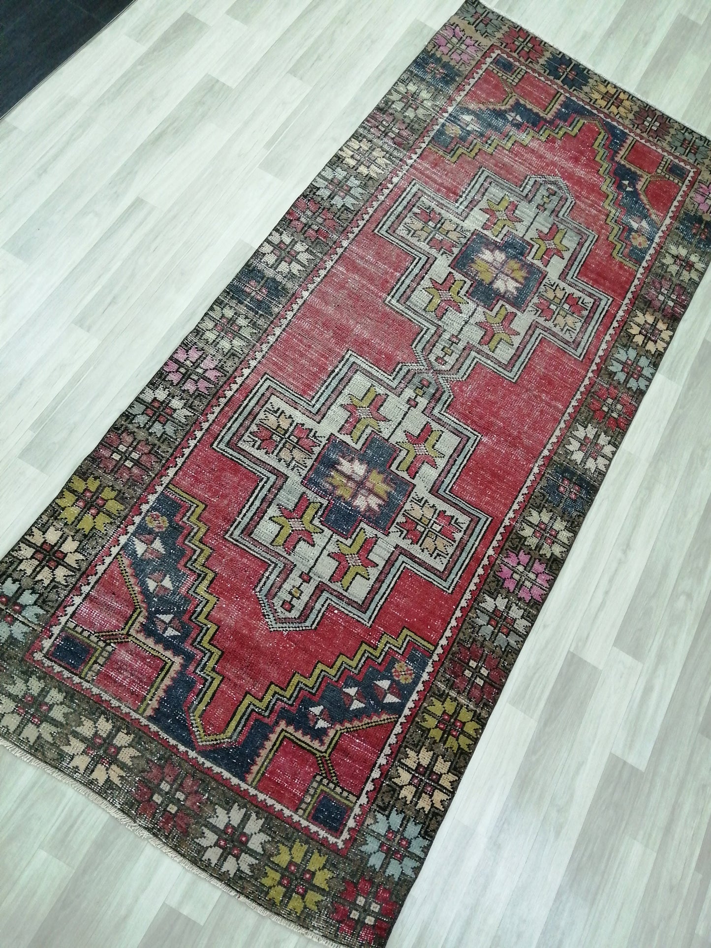 4 x 9.3 OUSHAK RUG TURKISH Oushak Rug Vintage Oushak Runner Rug Vintage Runner Rug Wool Oushak Rug Hand Made Rugs Vintage Turkish Rug