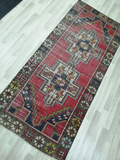 4 x 9.3 OUSHAK RUG TURKISH Oushak Rug Vintage Oushak Runner Rug Vintage Runner Rug Wool Oushak Rug Hand Made Rugs Vintage Turkish Rug