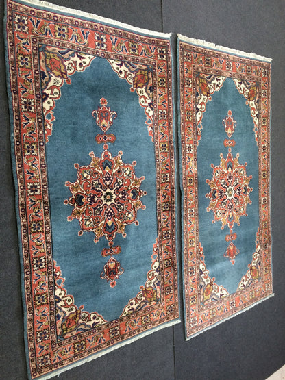 Blue Rugs, TWIN TURKISH  Runner RUG , bold colors Rug,Classic Rug,Oushak Rug, Hand woven Rug, Wool Oushak Rug, Farmhouse Rug