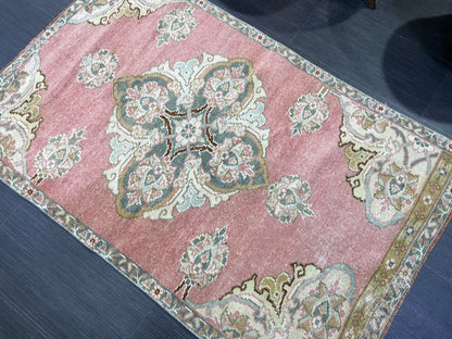 Vintage Turkish RUG, Oushak Rug, 3 x 4.9 Vintage Rug, Antique Rug, Handmade Rug, Hand Knotted Rug Bohemian Rug Wool Rug