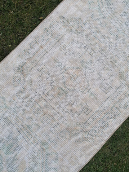 2'4x11 feet, distressed vintage runner rug, muted  turkish runner rug, pastel kitchen runner, hallway runner, vintage anatolian rug