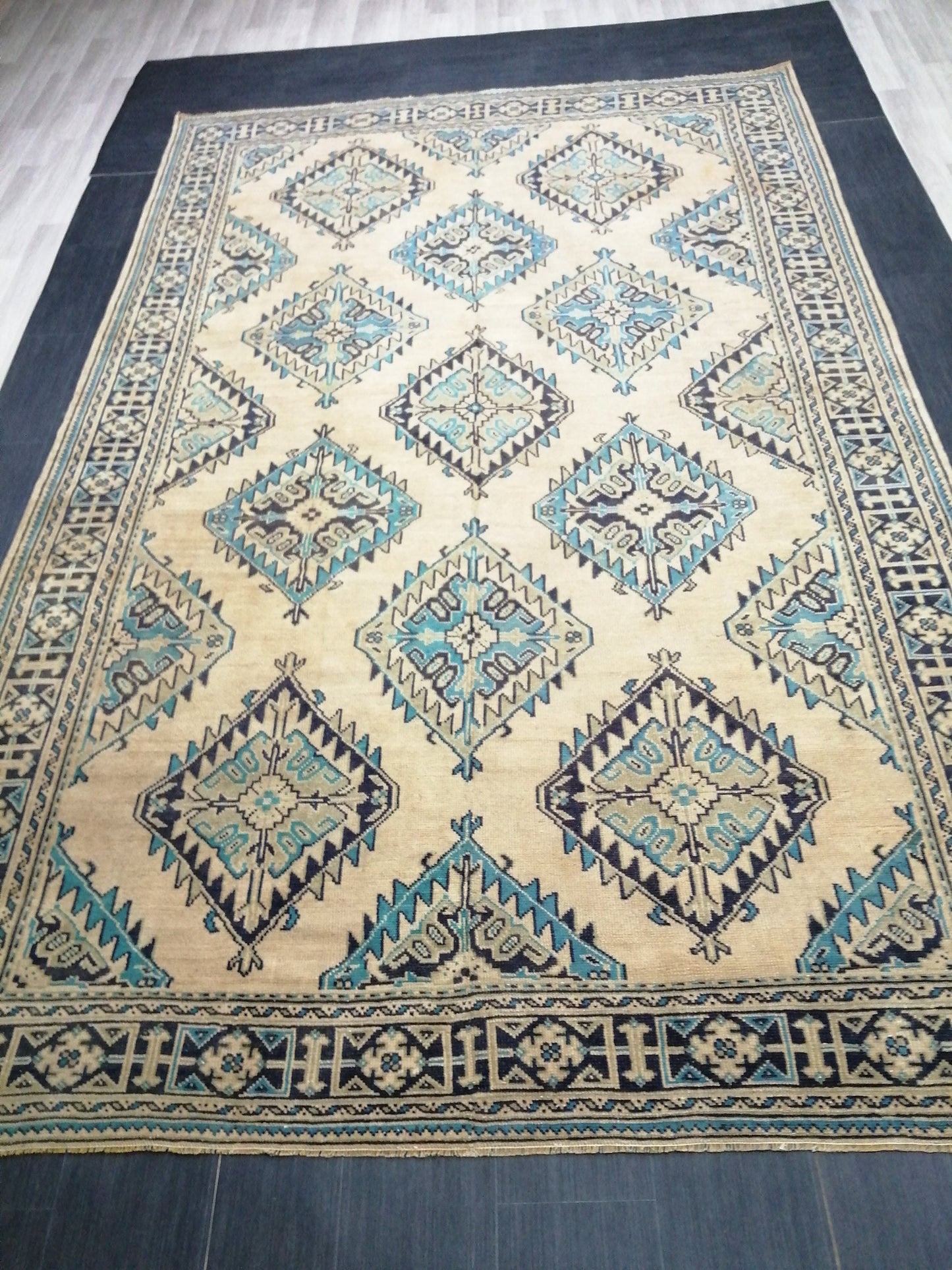 7.7 x 12 OUSHAK RUG Large TURKISH Blue And Navy Oushak Rug Vintage 8x12 Vintage Turkish Rug Wool Oriental Rug Hand Made Rug Vintage Rug