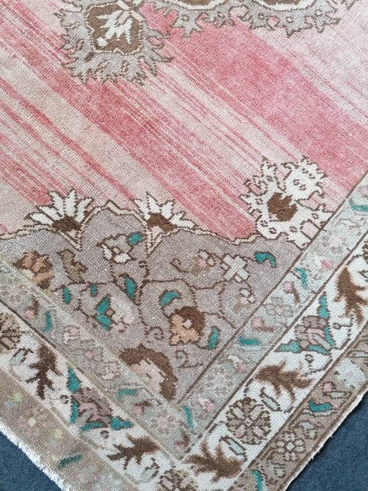 Vintage wool rug, turkısh hand made rug 4'9x7'3 oushak rug, living room rug