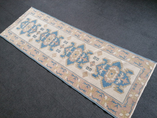 8'4x3' runner rug muted soft colors rug vintage rug turkish oushak rug rustic unsual tribal rug retro style rug traditional turkish design