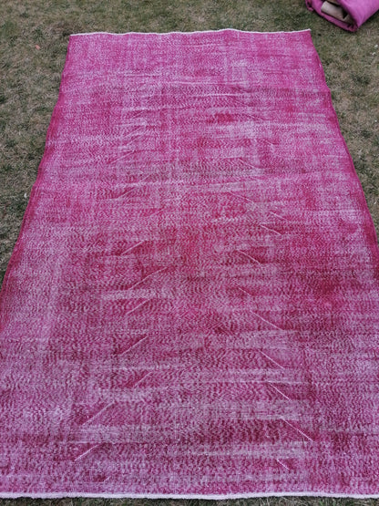 5.7 x 9 turkish rug, vintage pink rug, vintage oushak rug unique hand made rug kitchen rug
