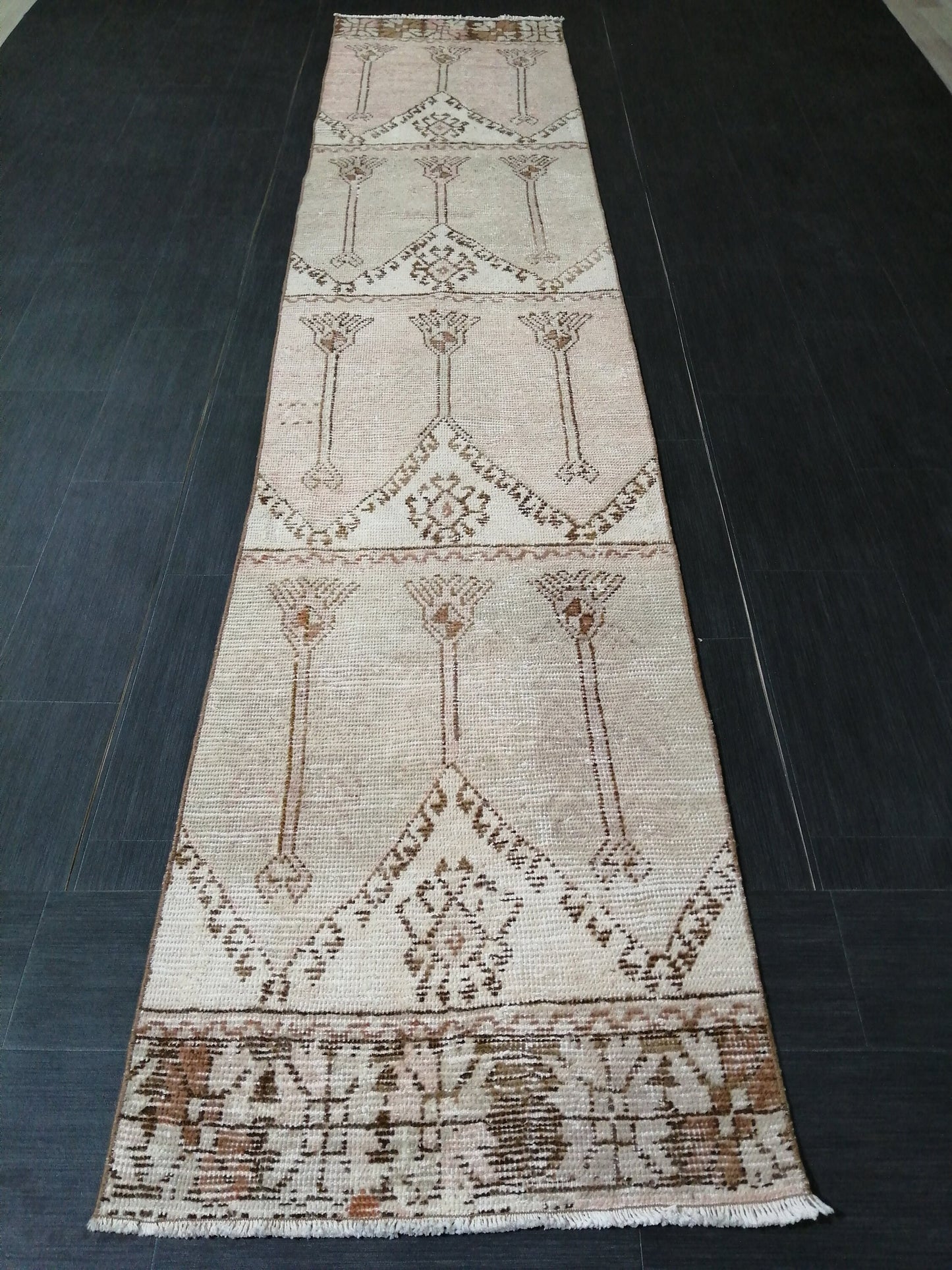 MUTED Oushak Runner Rug 2.4 x  11.6 Vintage Runner Rug Hallway Runner Rug Kitchen Runner Rug Wool Runner Rug Wool Oushak Turkish Runner Rug