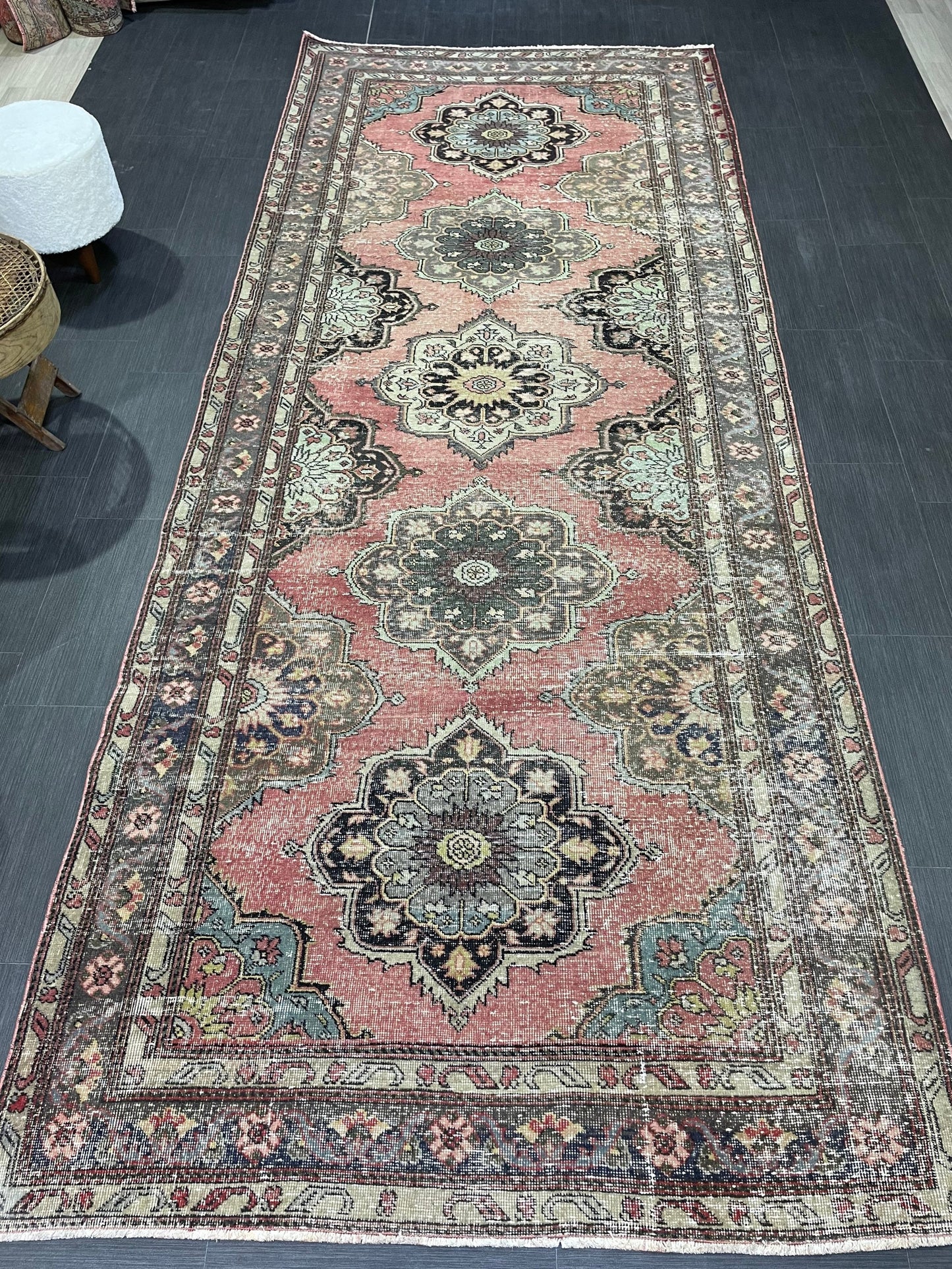 Vintage Runner Rug, Turkish 4.8 x 11.8 Runner Rug, Varigated Red Vintage Runner Rug Hallway Runner Rug Kitchen Runner Rug Wool Runner