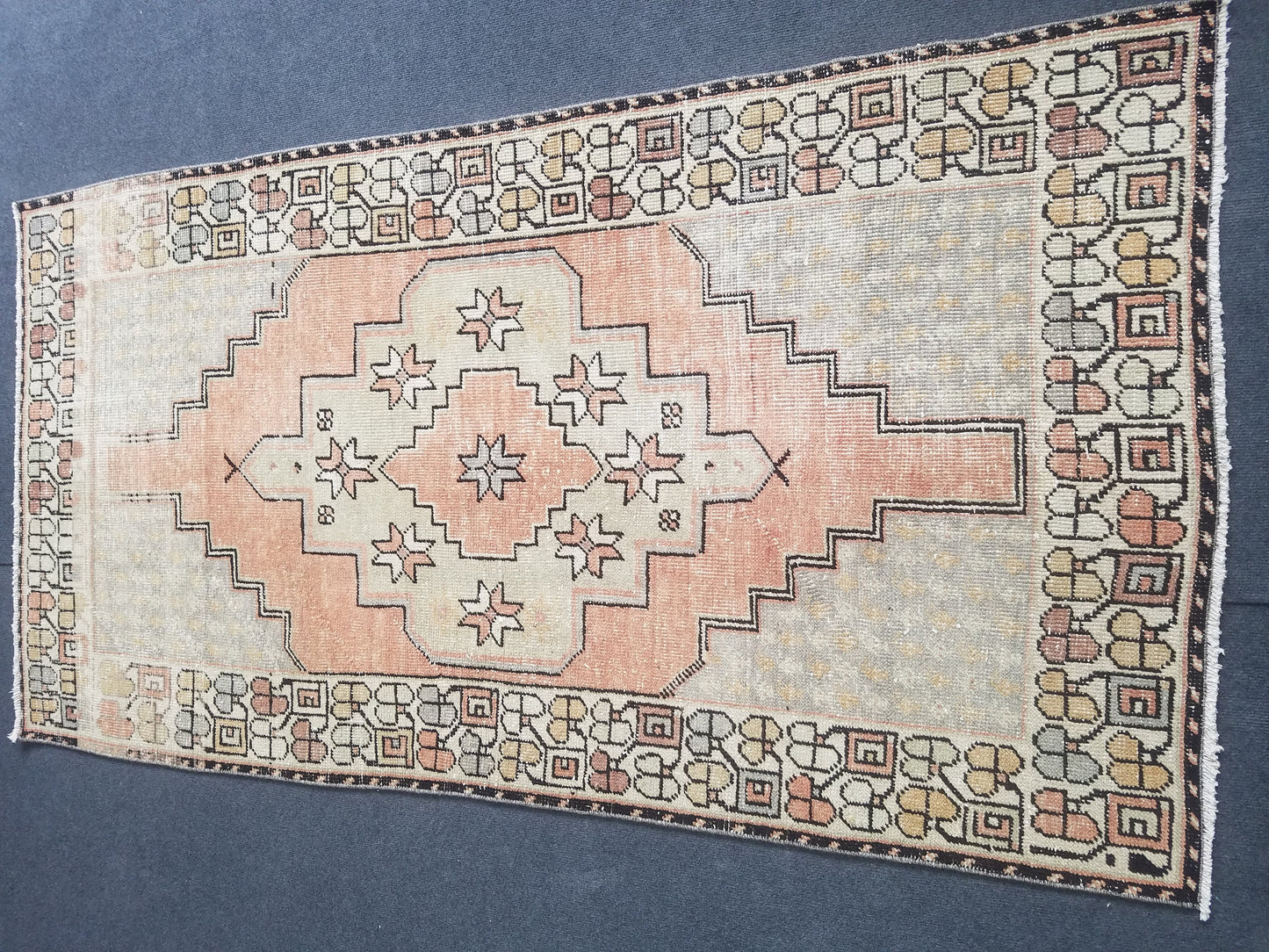 Pastel turkish rug, vintage area rug, oushak rug, wool rug,  handmade rug 6'6*3'6 feet