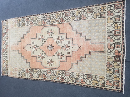 Pastel turkish rug, vintage area rug, oushak rug, wool rug,  handmade rug 6'6*3'6 feet