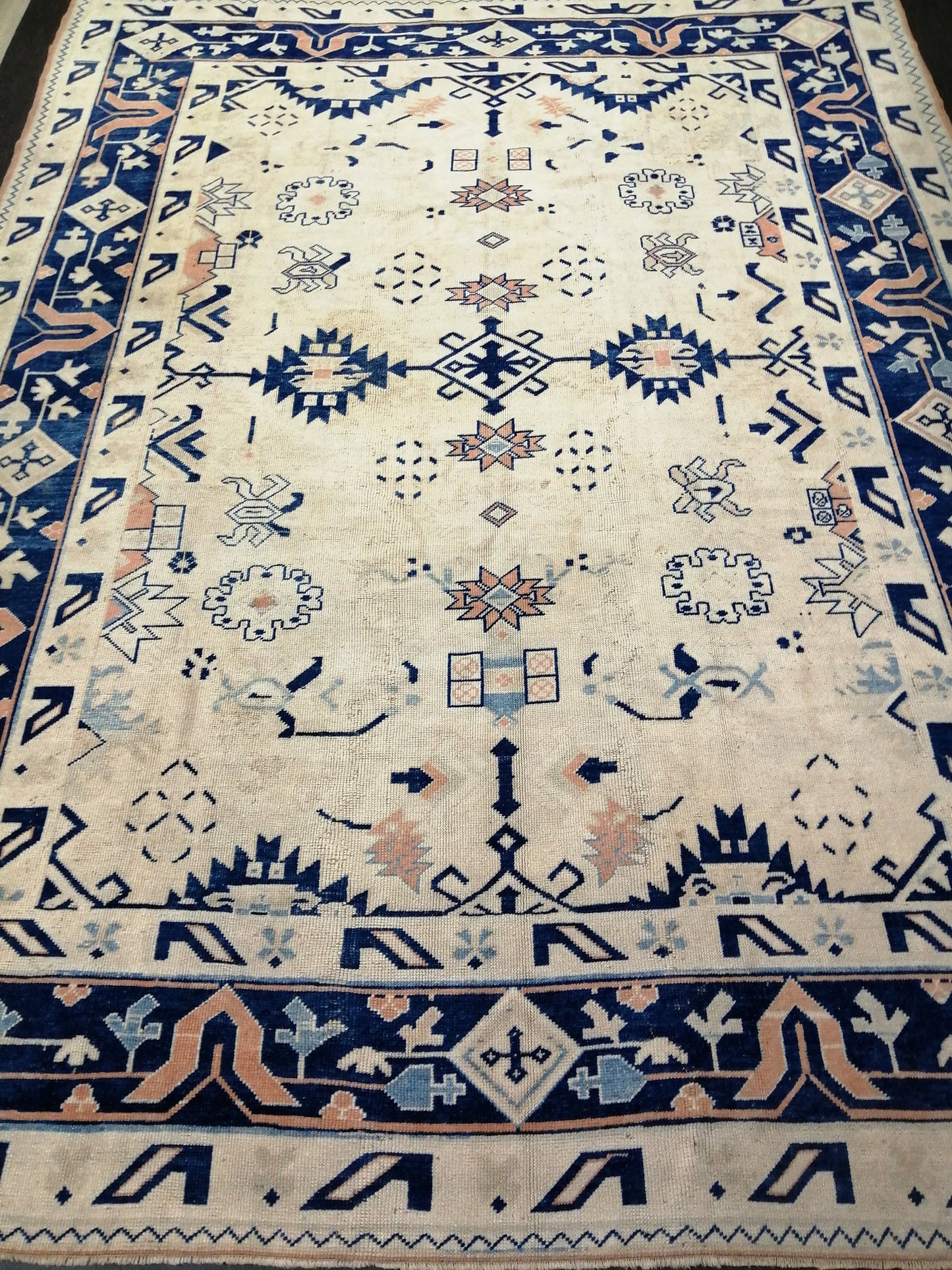 Oriental RUG 9x12 Oushak Rug Turkish Vintage Persian Rug Navy Vintage Rug Fine Wool Oushak Rugs Antique Turkish Rug Muted Living room Rug