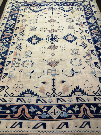 Oriental RUG 9x12 Oushak Rug Turkish Vintage Persian Rug Navy Vintage Rug Fine Wool Oushak Rugs Antique Turkish Rug Muted Living room Rug