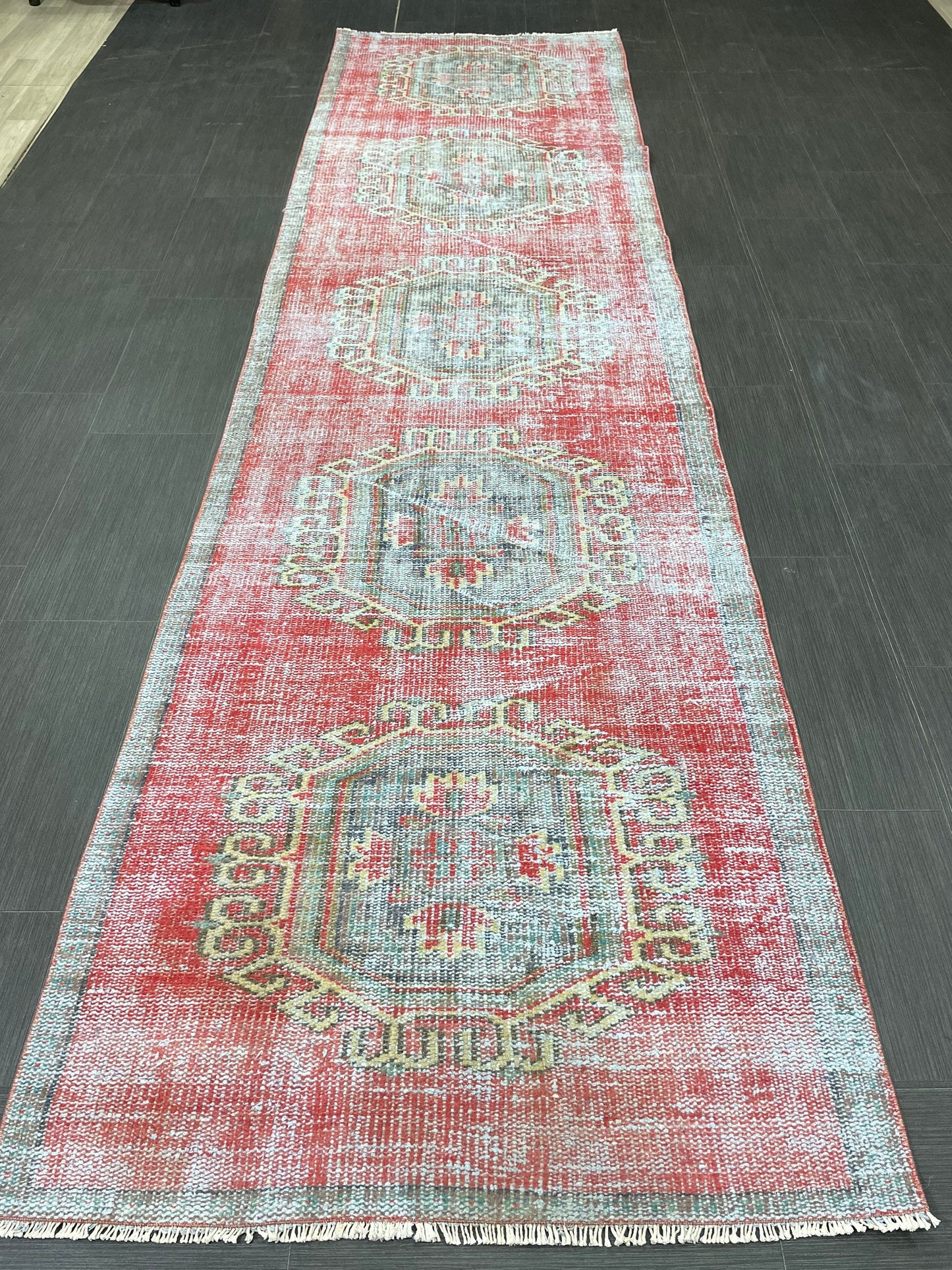 Vintage Runner Rug 3 x 11.6 Distressed Handmade Runner Rug Turkish Runner Rug Vintage Runner Rug Hallway Runner Rug Wool Kitchen Runner