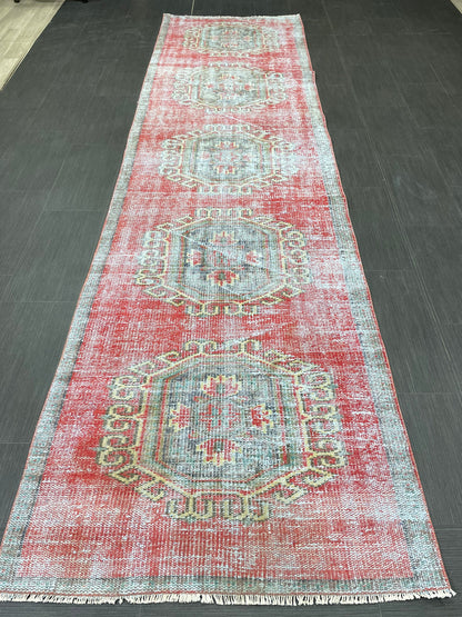 Vintage Runner Rug 3 x 11.6 Distressed Handmade Runner Rug Turkish Runner Rug Vintage Runner Rug Hallway Runner Rug Wool Kitchen Runner