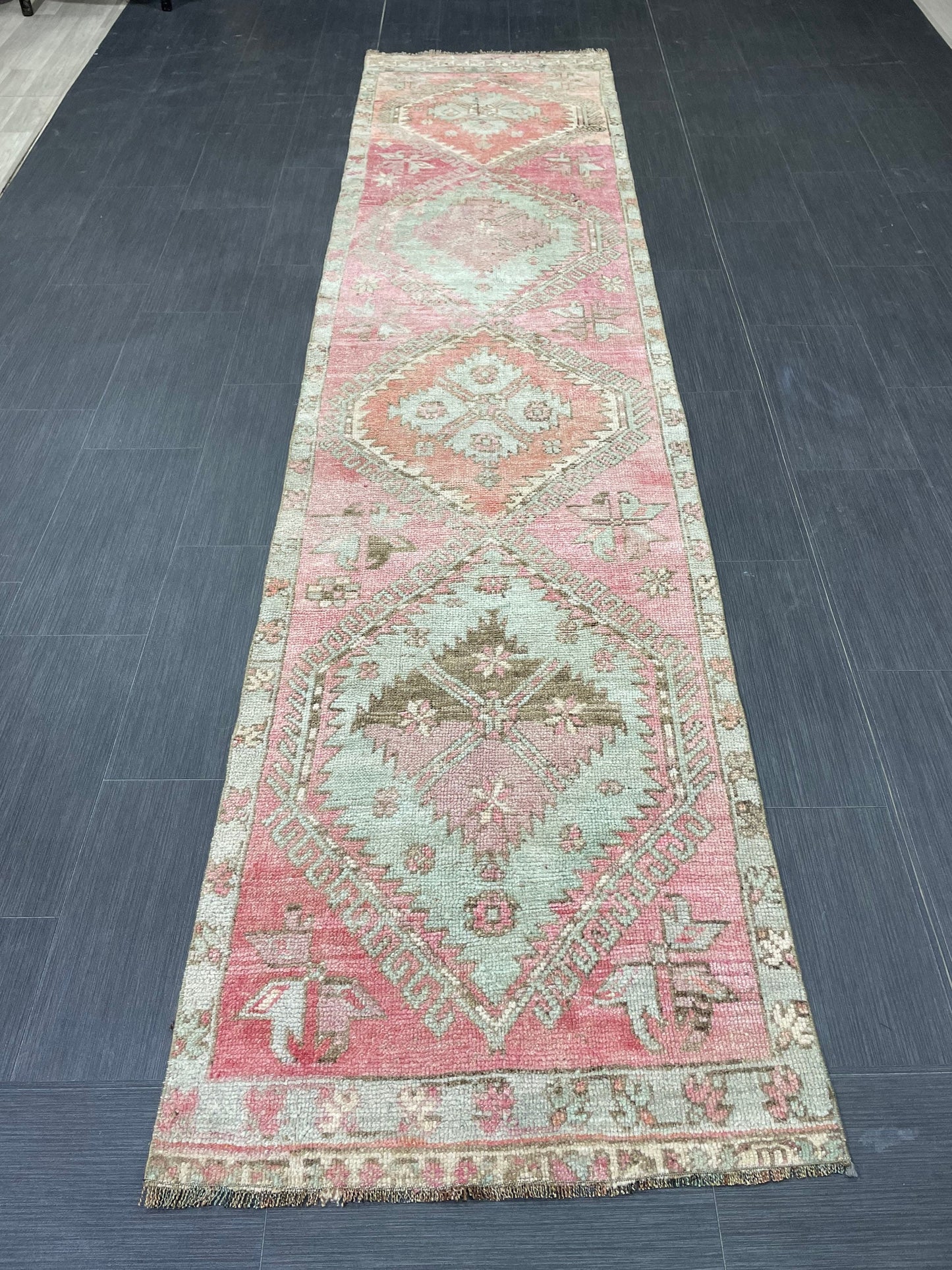 Vintage Runner Rug 2.6 x 11 Muted Turkish Runner Rug Muted Oushak Runner Rug Hallway Runner Kitchen Runner Rug Wool Runner Star Rug