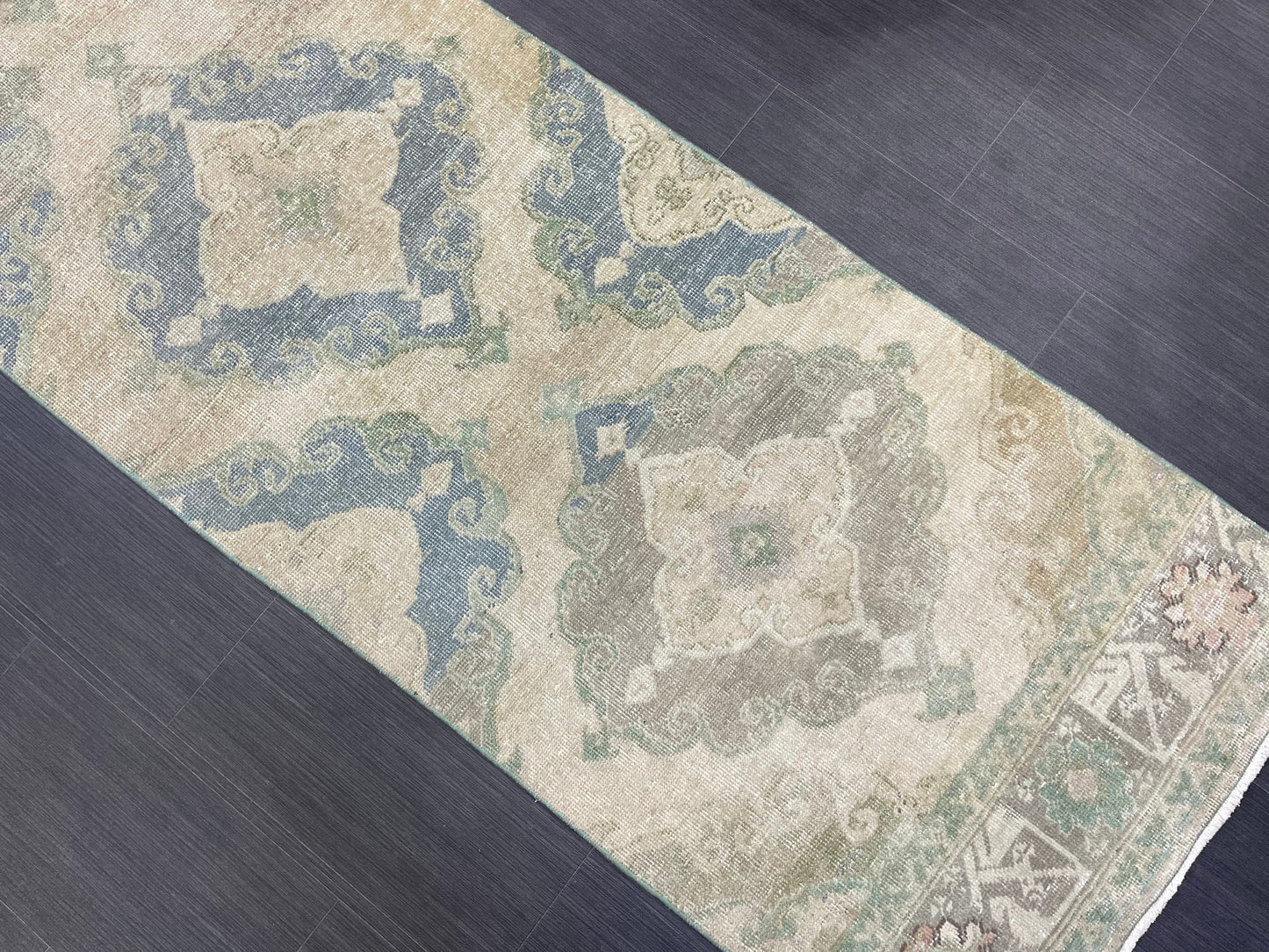 Muted Vintage Runner 2.6 x 12.6 Rug, Persian Runner Rug, Wool Oushak Runner Rug, Turkish Runner Rug, Kitchen Runner Rug, Hallway Runner rug