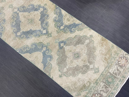 Muted Vintage Runner 2.6 x 12.6 Rug, Persian Runner Rug, Wool Oushak Runner Rug, Turkish Runner Rug, Kitchen Runner Rug, Hallway Runner rug
