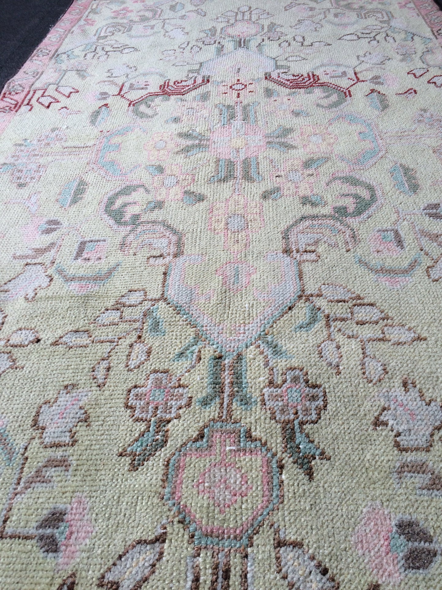 Vintage Turkish Rugs, Bathroom Rug, Living Room Rug, Vanity Rug, Vintage Oushak Rug, Handmade Rug, Natural Wool Rug, Hand Knotted Rug