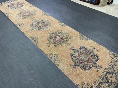 Oushak Runner Rug 2.6 x 11.4 Turkish Runner Rug Distressed Vintage Runner Rug Hallway Runner Rug Kitchen Runner Rug Wool Staircase Runner