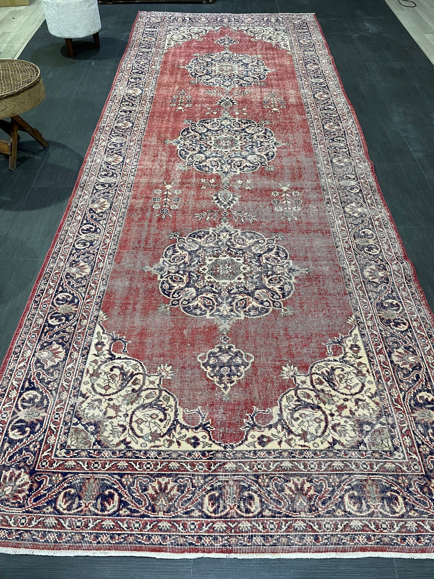 Antique Oushak Runner Rug, Turkish Runner 4.10 x 13 Rug, Vintage Runner Rug, Hallway Runner Rug, Oriental Runner Rug, Handmade Runner,